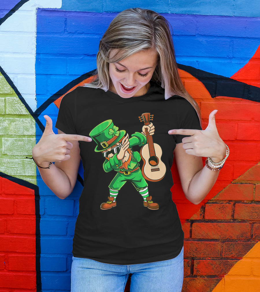Dabbing Leprechaun With Guitar For St Patrick's Day T-Shirt