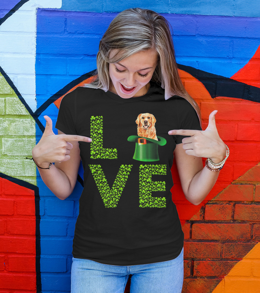 Love Golden Retrievers Dog Leprechaun Hat Shamrocks T-Shirt