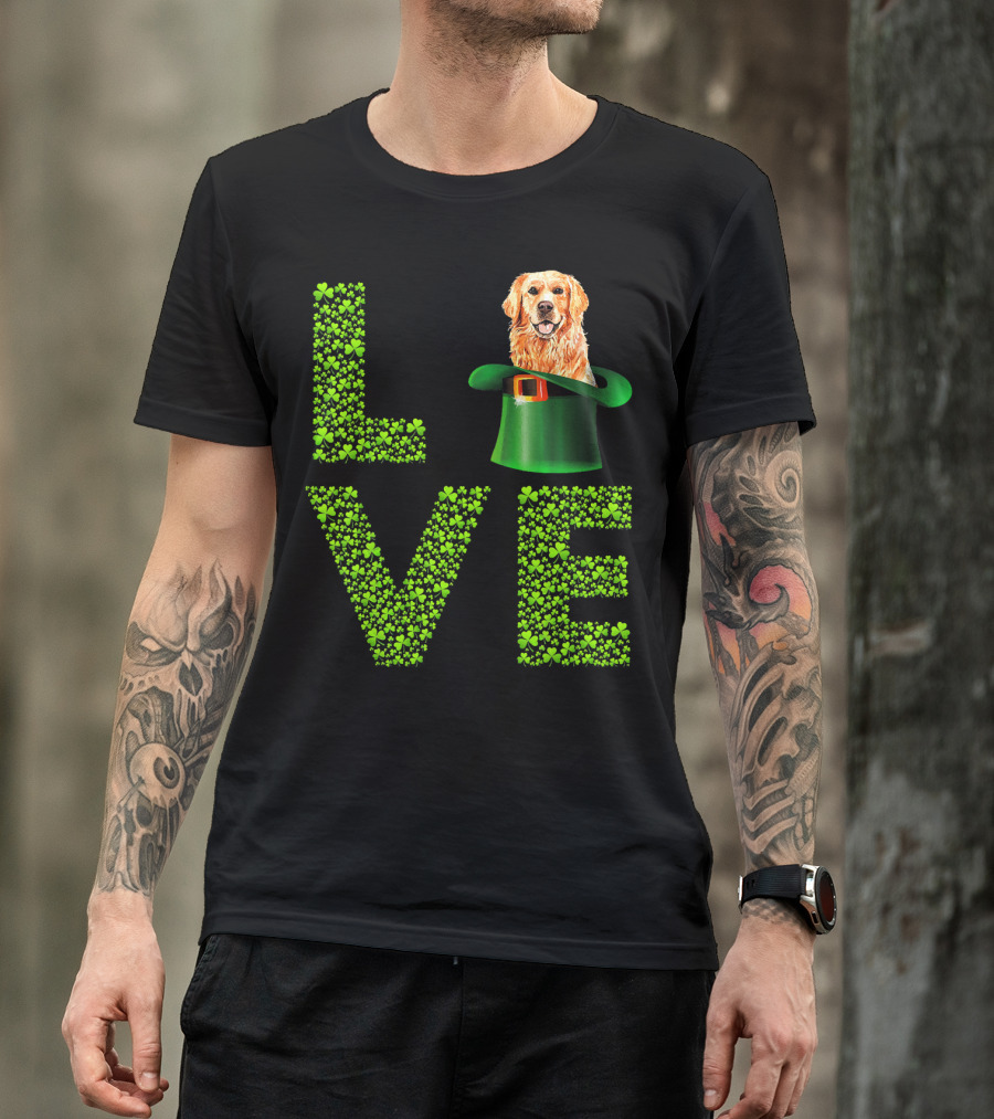 Love Golden Retrievers Dog Leprechaun Hat Shamrocks T-Shirt