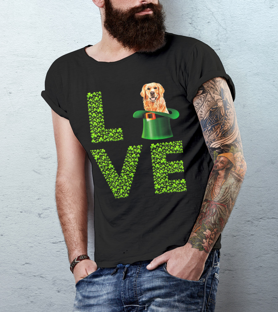 Love Golden Retrievers Dog Leprechaun Hat Shamrocks T-Shirt