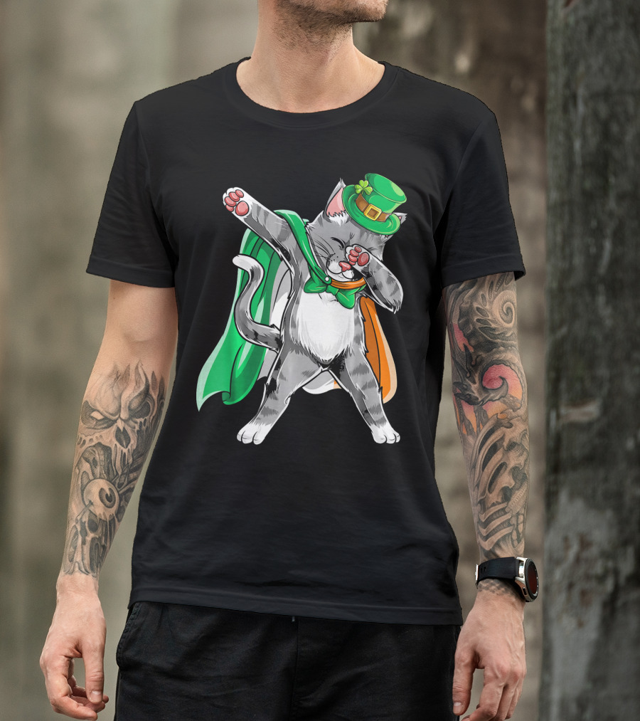 Dabbing Cat Irish Leprechaun St. Patrick's Day T-Shirt