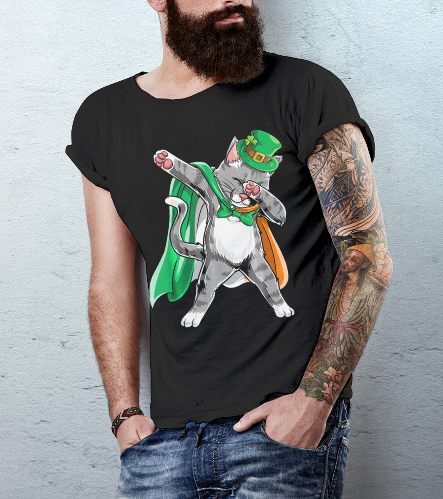 Dabbing Cat Irish Leprechaun St. Patrick's Day T-Shirt