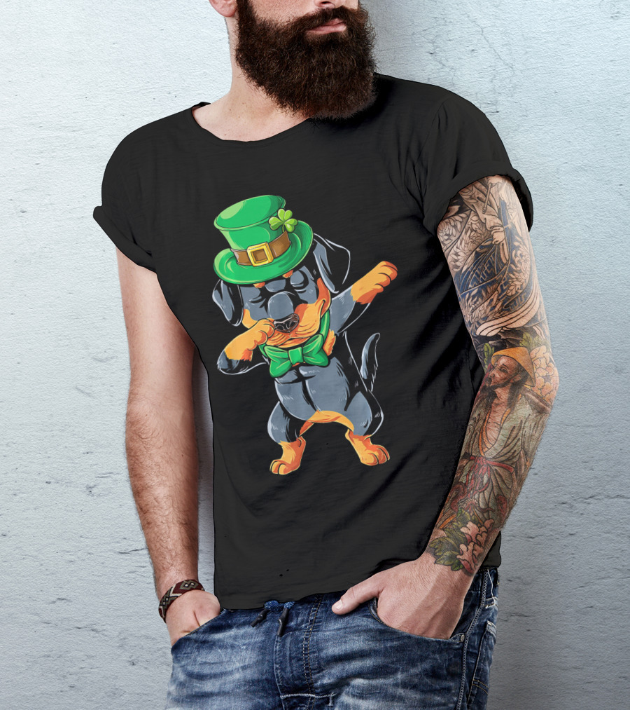 Dabbing Rottweiler St. Patrick's Day Hat And Bow Tie T-Shirt