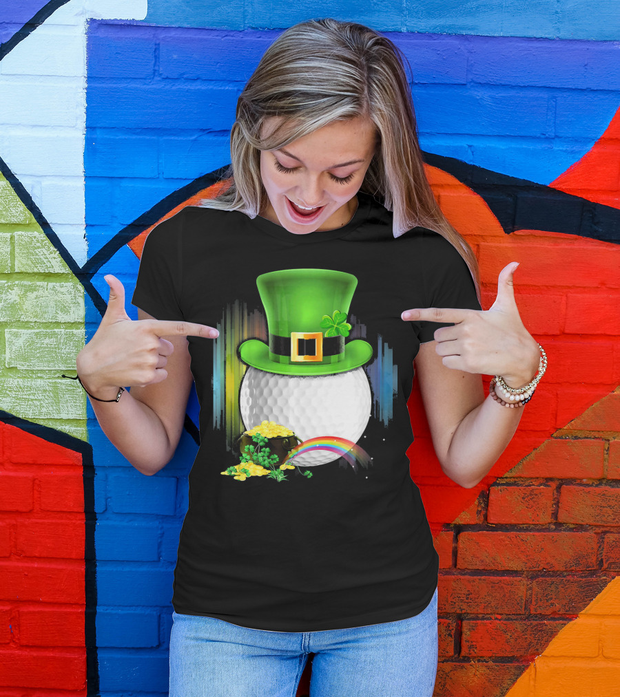 Golf Leprechaun Coin Rainbow Saint Patrick's Day T-Shirt