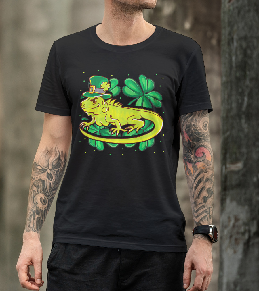 Leprechaun Hat Iguana Shamrock Lucky Charm Reptile T-Shirt