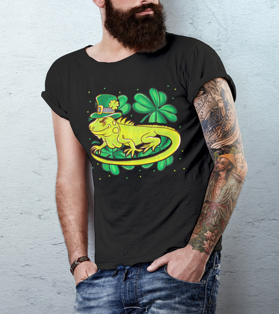 Leprechaun Hat Iguana Shamrock Lucky Charm Reptile T-Shirt