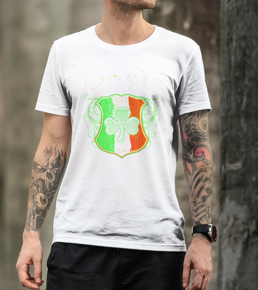 Doyle Irish Last Name Shamrock Shield Irish Flag T-Shirt
