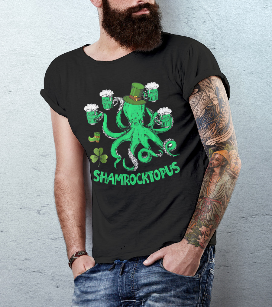 Shamrocktopus Leprechaun Hat Beer Mugs St. Patrick's Day T-Shirt