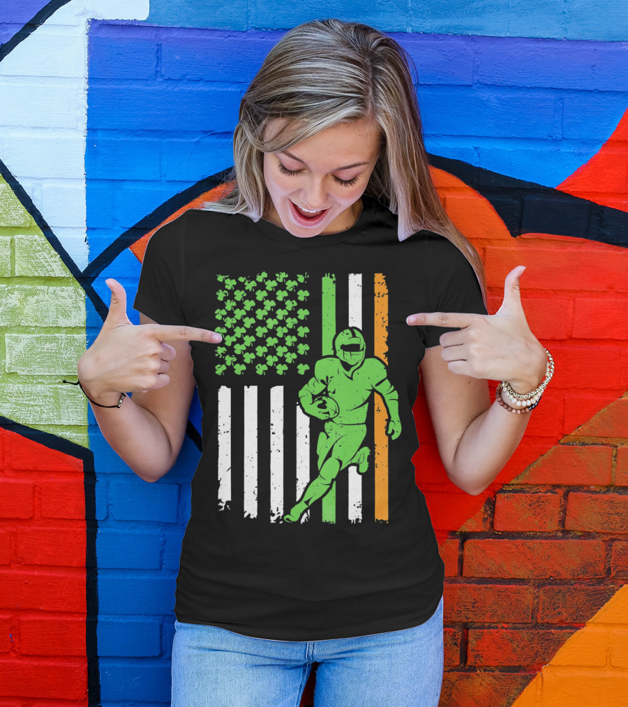 Irish American Football Flag St Patricks Day Shamrock Stripes T-Shirt