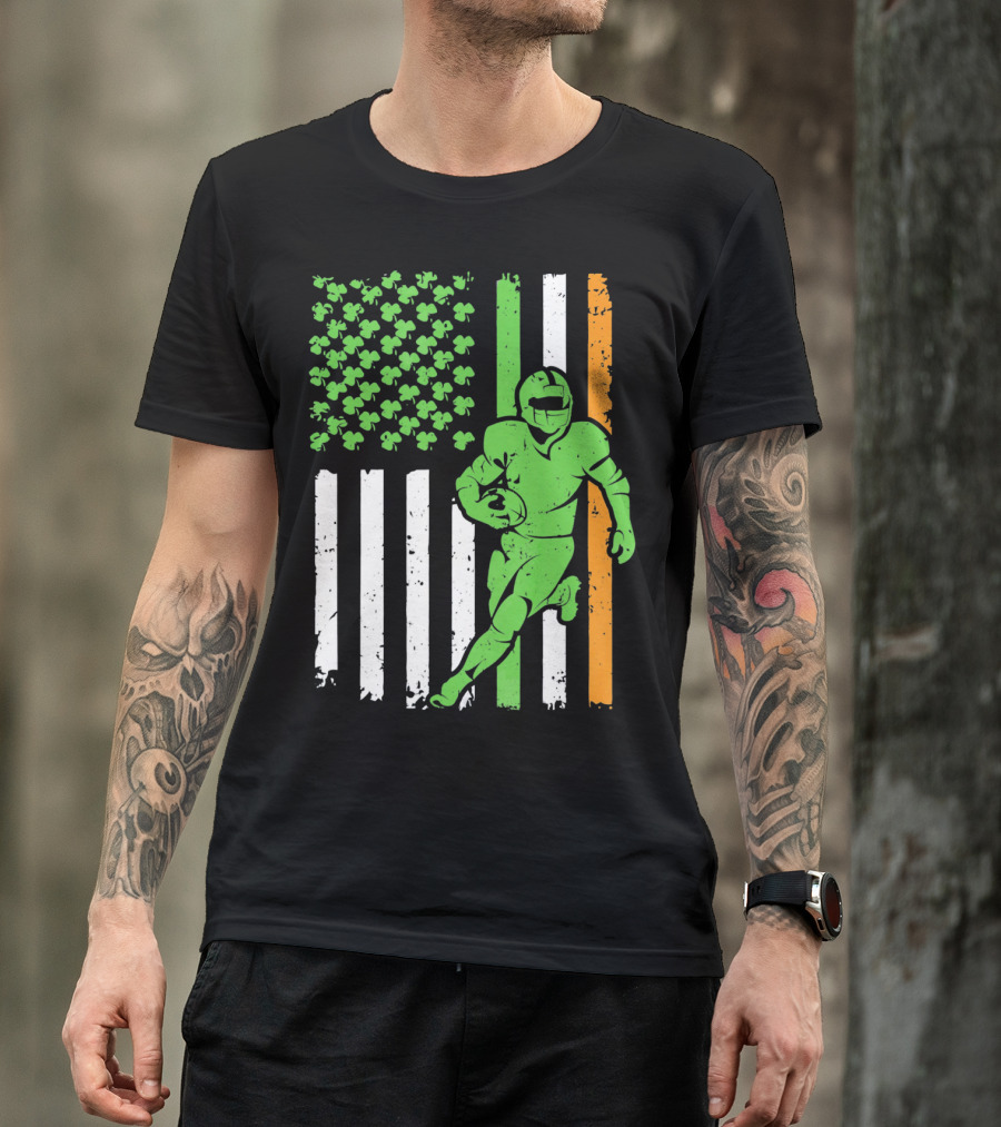 Irish American Football Flag St Patricks Day Shamrock Stripes T-Shirt