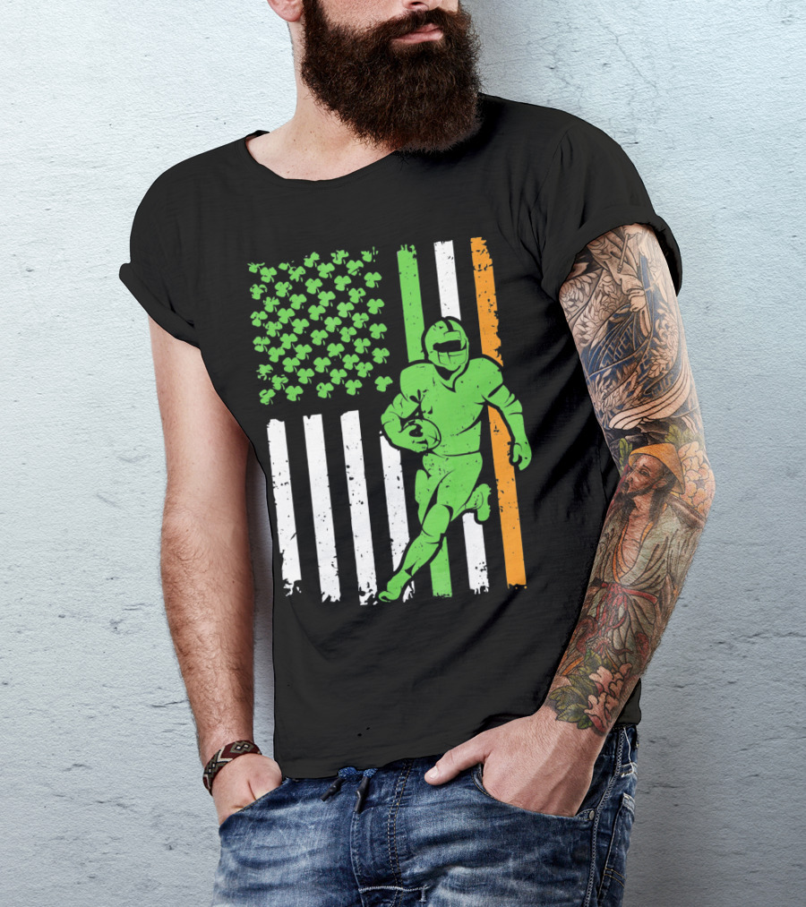 Irish American Football Flag St Patricks Day Shamrock Stripes T-Shirt