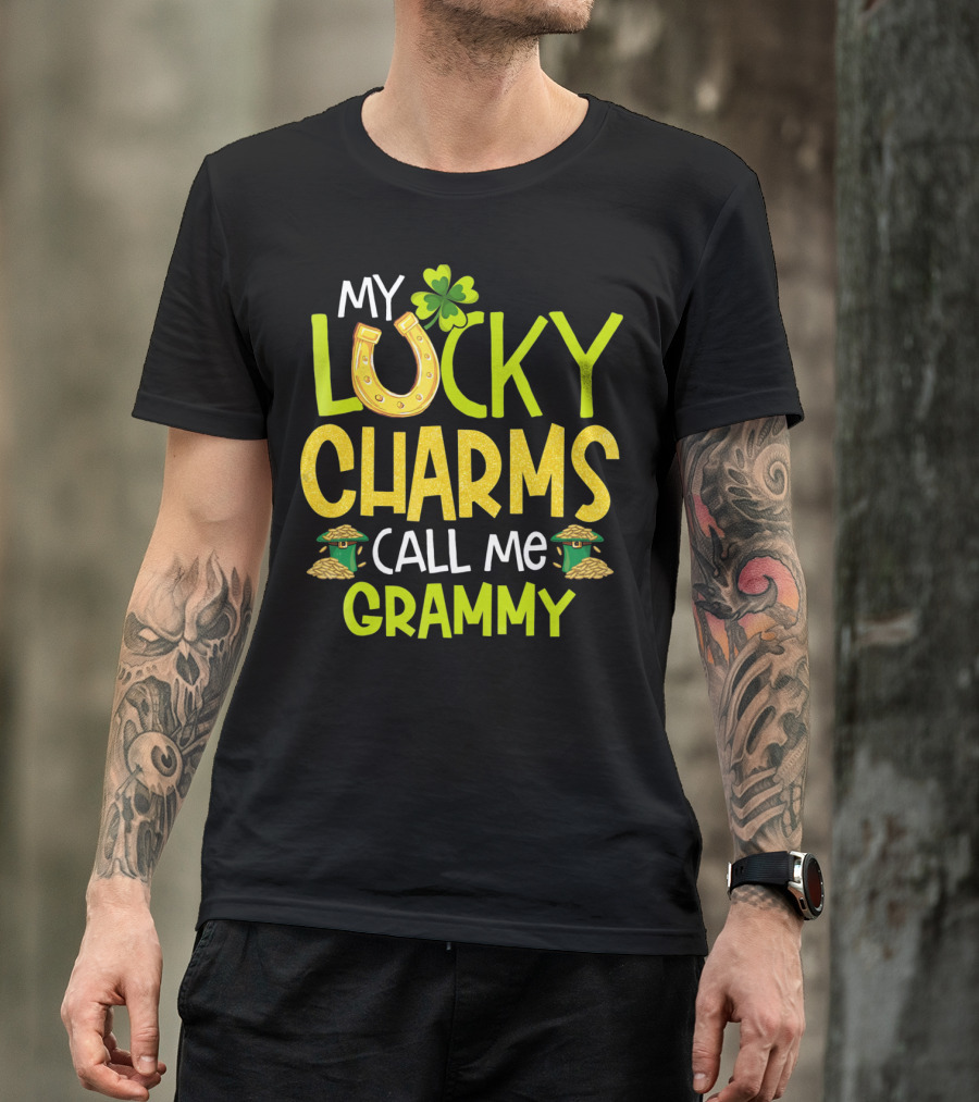 My Lucky Charms Call Me Grammy With Horseshoe Clover Gold Pots T-Shirt