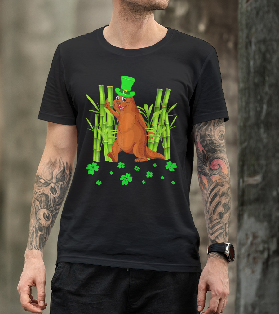 Leprechaun Otter St Patricks Day Shamrock Bamboo T-Shirt