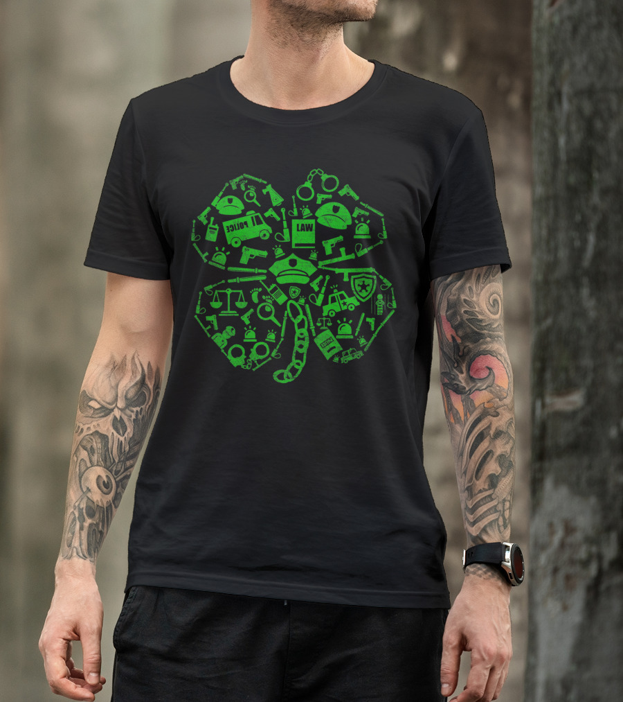 Police Officer St Patricks Day Shamrock Law Enforcement Icons T-Shirt