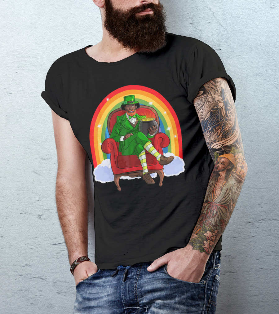 African American Leprechaun With Pot Of Gold And Rainbow St. Patricks T-Shirt