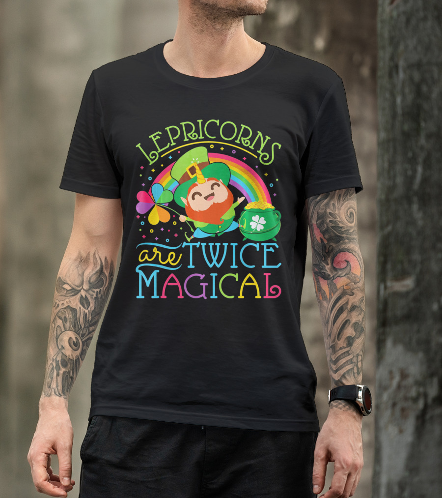 Lepricorns Are Twice Magical St. Patrick's Day Rainbow Clover T-Shirt