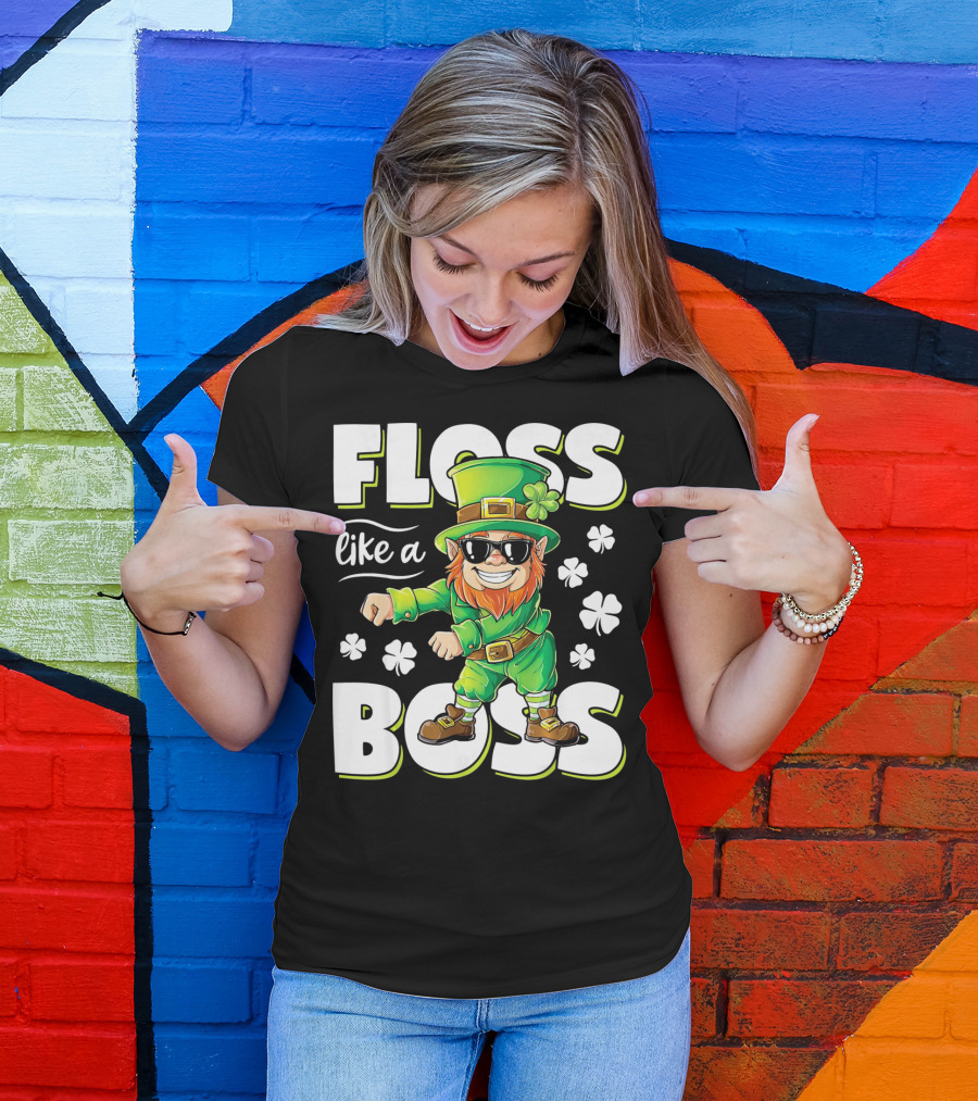 Floss Like A Boss Leprechaun With Shamrocks And Sunglasses T-Shirt