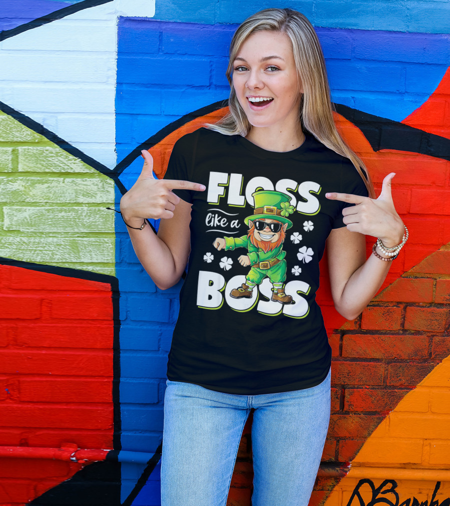 Floss Like A Boss Leprechaun With Shamrocks And Sunglasses T-Shirt
