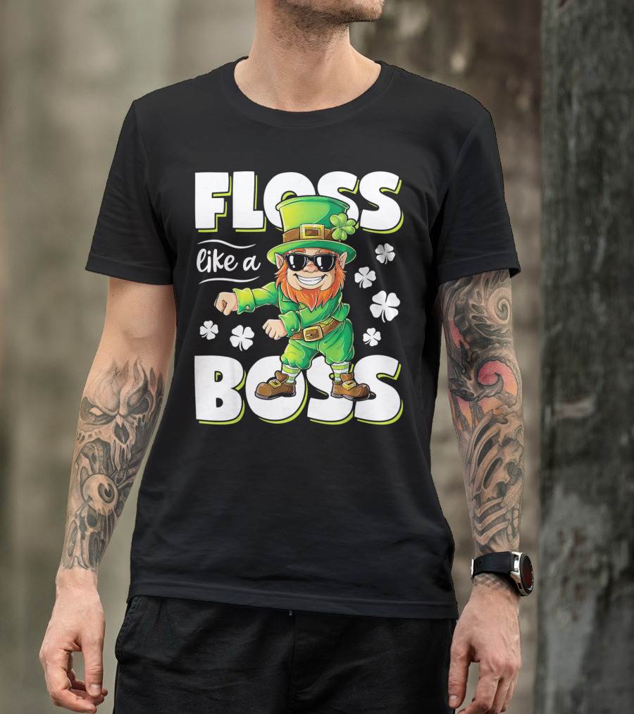Floss Like A Boss Leprechaun With Shamrocks And Sunglasses T-Shirt
