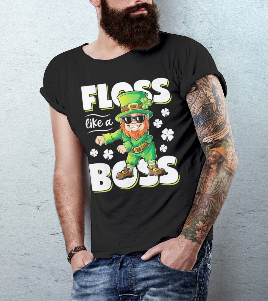 Floss Like A Boss Leprechaun With Shamrocks And Sunglasses T-Shirt