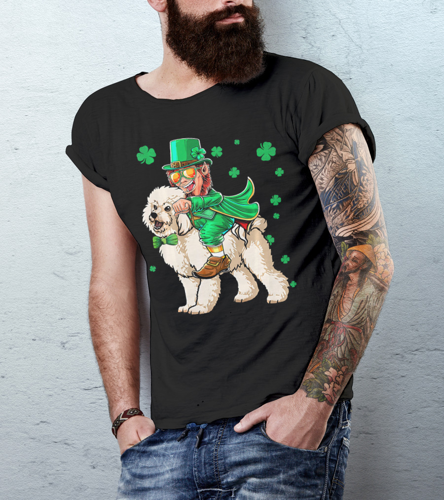 Leprechaun Riding Bichon Frise With Shamrock St. Pat's Day Charm T-Shirt