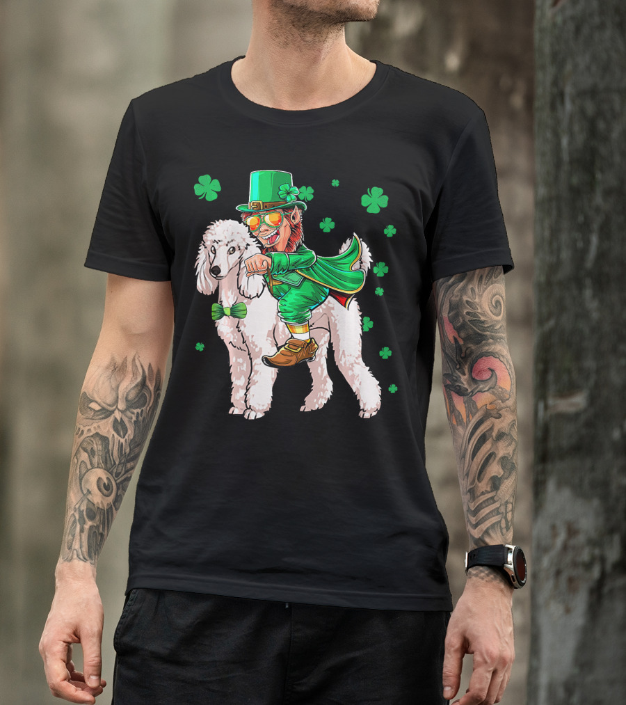 Leprechaun Riding Poodle With Shamrocks St. Patrick's Day T-Shirt