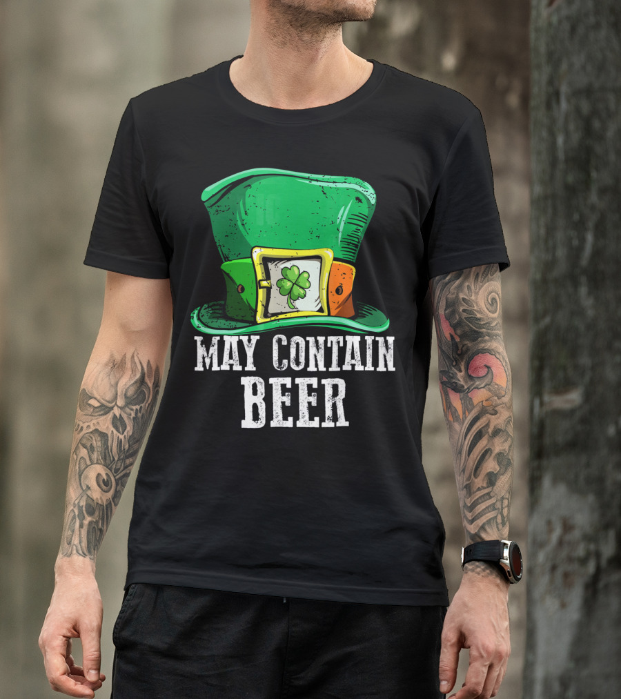 May Contain Beer Green Hat With Shamrock Buckle T-Shirt