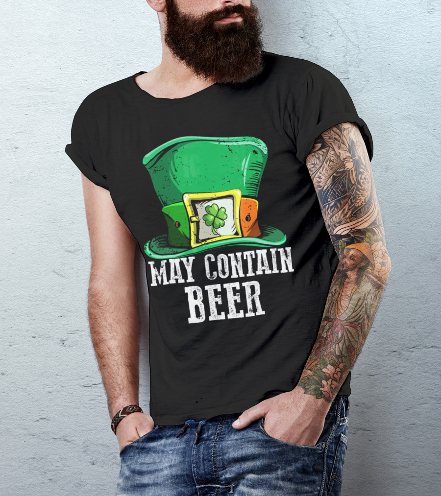 May Contain Beer Green Hat With Shamrock Buckle T-Shirt