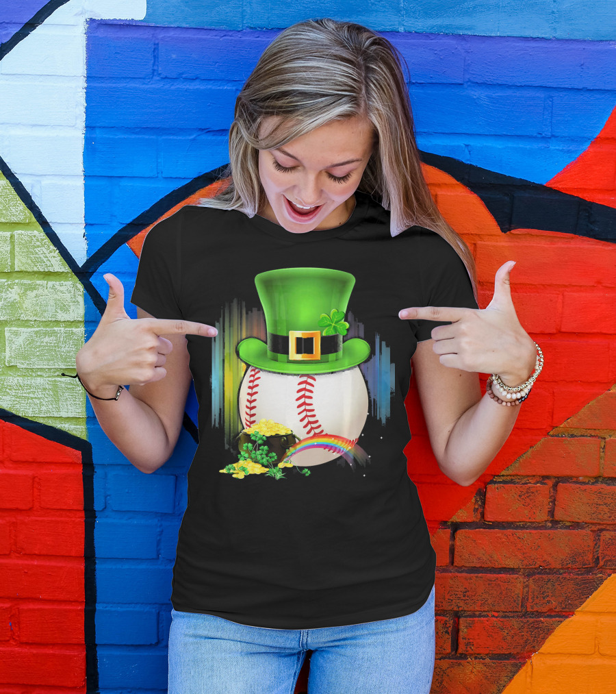 Leprechaun Hat Rainbow Coins Baseball Saint Patricks T-Shirt