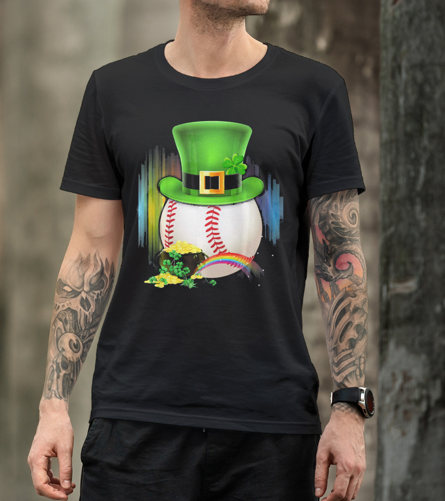 Leprechaun Hat Rainbow Coins Baseball Saint Patricks T-Shirt