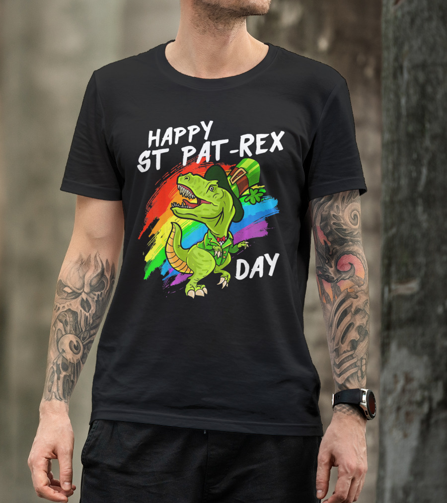 Happy St Pat Rex Day Cute St Patrick Dinosaur Rainbow T-Shirt