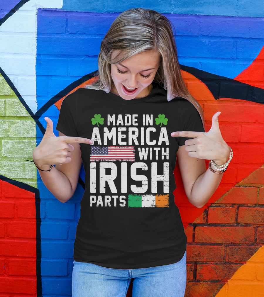 Made In America With Irish Parts Shamrock Flag Print T-Shirt