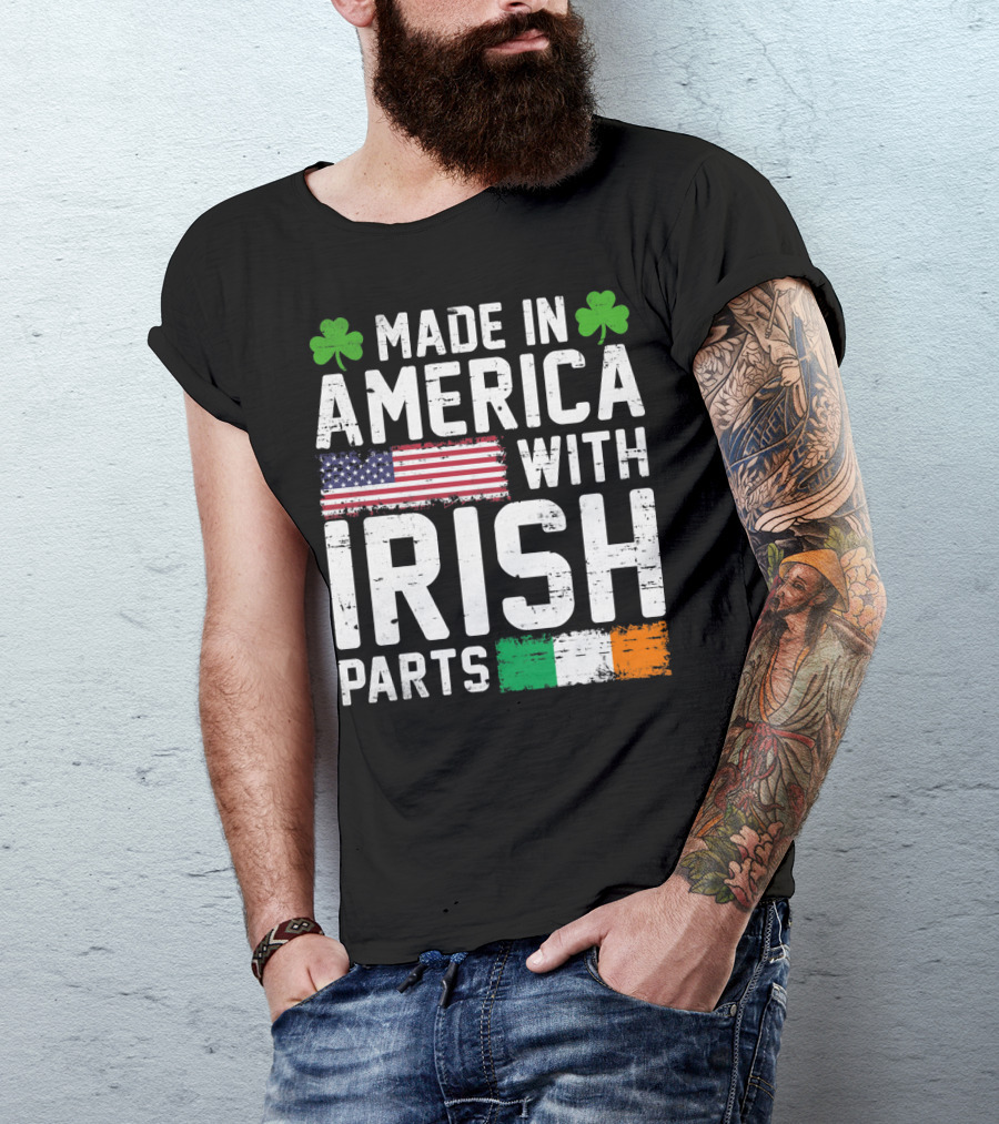 Made In America With Irish Parts Shamrock Flag Print T-Shirt