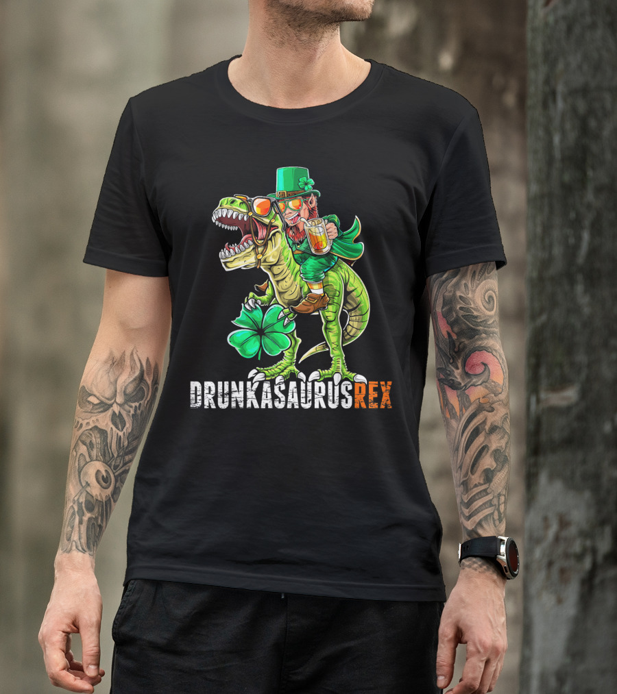 Drunkasaurus Rex St. Patrick's Day Leprechaun Dinosaur Fun T-Shirt