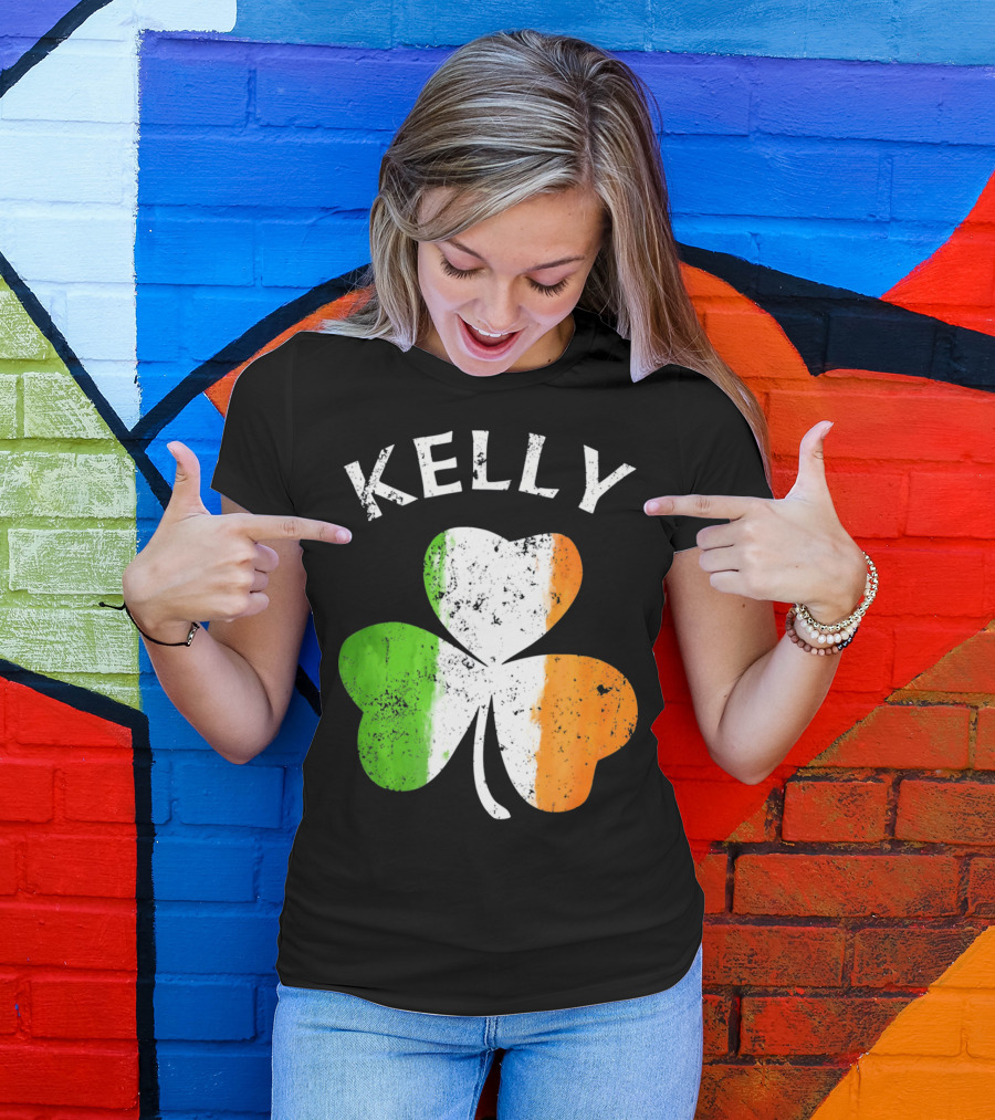 Kelly Irish Shamrock St Patricks Grunge Style Flag T-Shirt