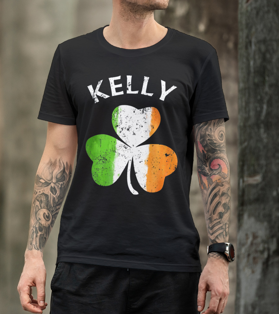 Kelly Irish Shamrock St Patricks Grunge Style Flag T-Shirt