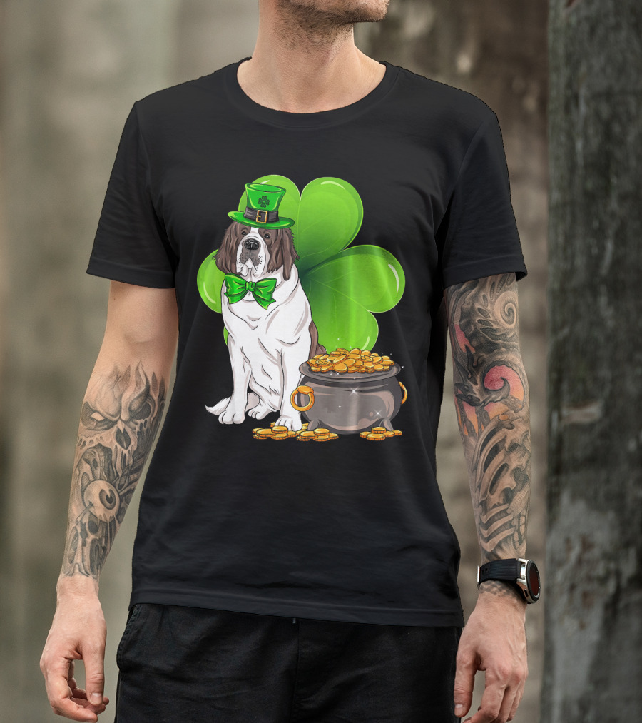 Saint Bernard Leprechaun St Patricks Day Pot Of Gold Clover T-Shirt