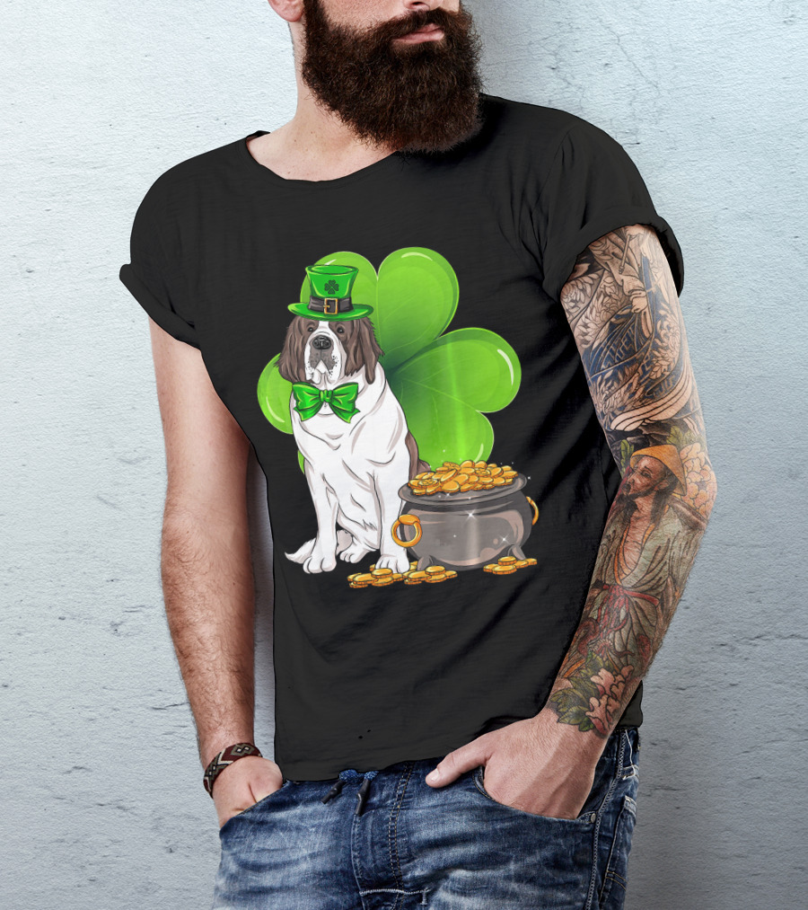 Saint Bernard Leprechaun St Patricks Day Pot Of Gold Clover T-Shirt