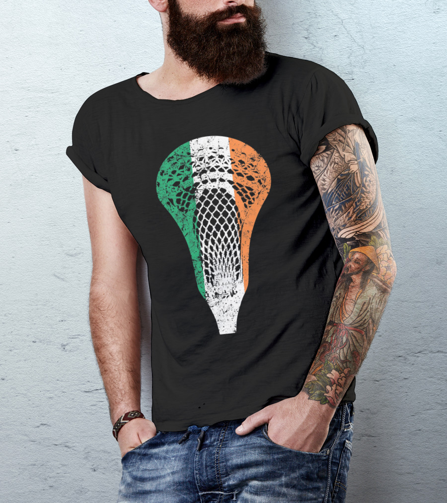Irish Lacrosse Ireland Tricolor Lacrosse Stick Net T-Shirt