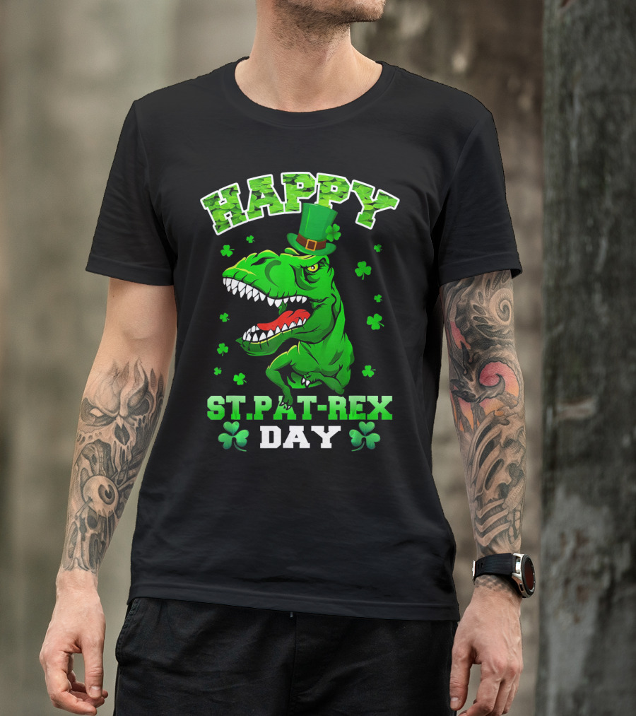 Happy St. Pat-Rex Day Dinosaur With Shamrocks T-Shirt