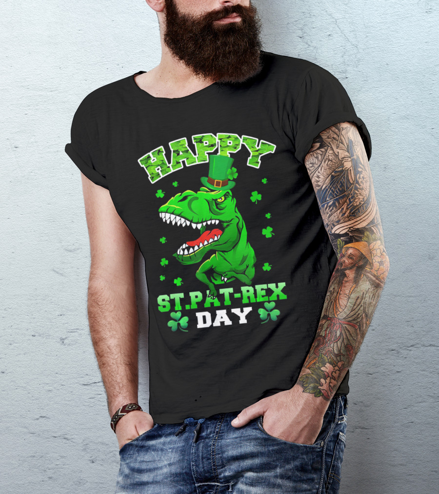 Happy St. Pat-Rex Day Dinosaur With Shamrocks T-Shirt