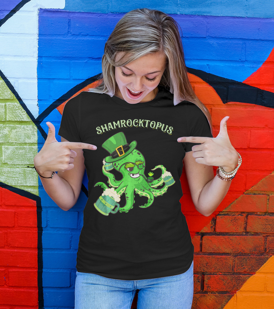 Shamrocktopus Octopus Leprechaun St. Pat Green Hat Beer Mugs T-Shirt