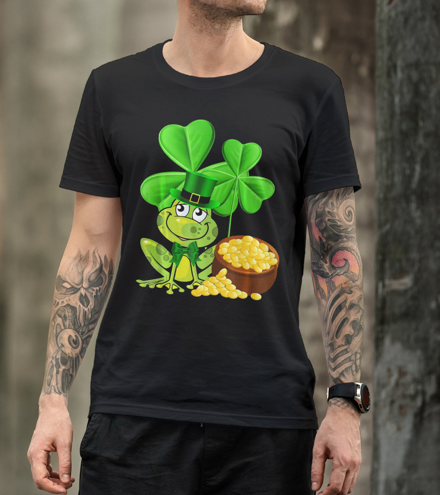Leprechaun Frog St. Patrick's Day Shamrock Gold Coins T-Shirt