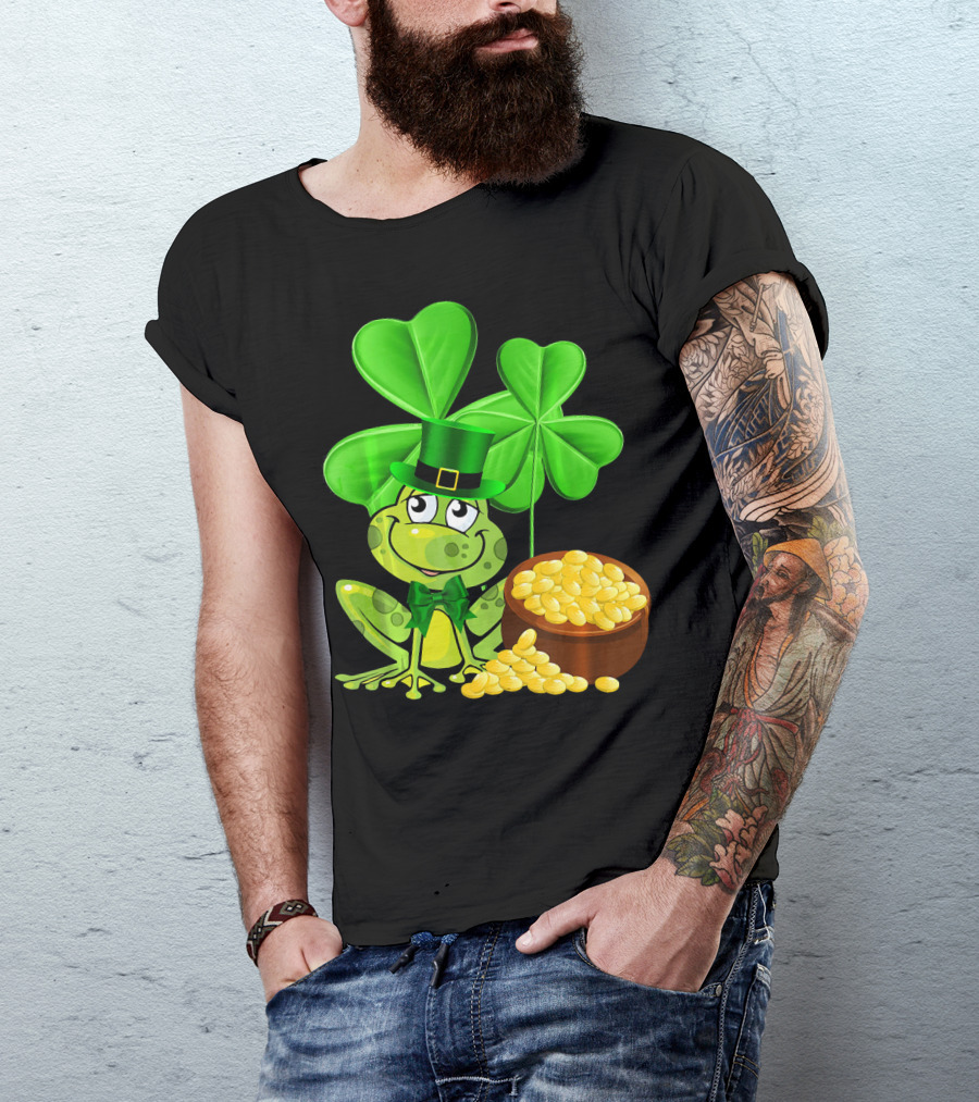 Leprechaun Frog St. Patrick's Day Shamrock Gold Coins T-Shirt
