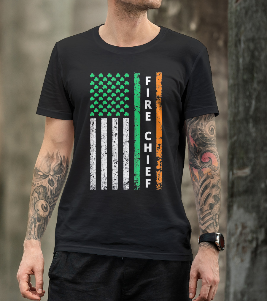 Fire Chief Irish Shamrock American Flag T-Shirt