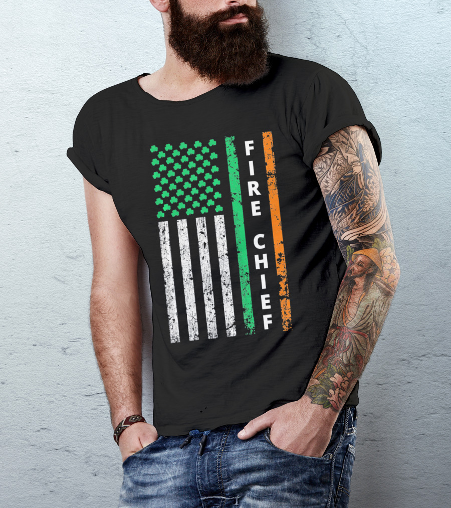 Fire Chief Irish Shamrock American Flag T-Shirt