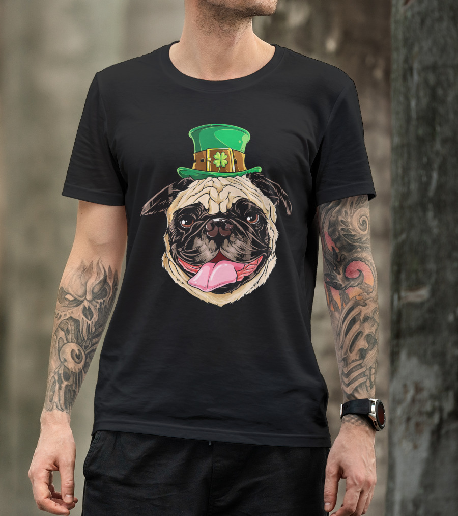 Irish Pug Leprechaun St Patricks Day Shamrock Hat T-Shirt
