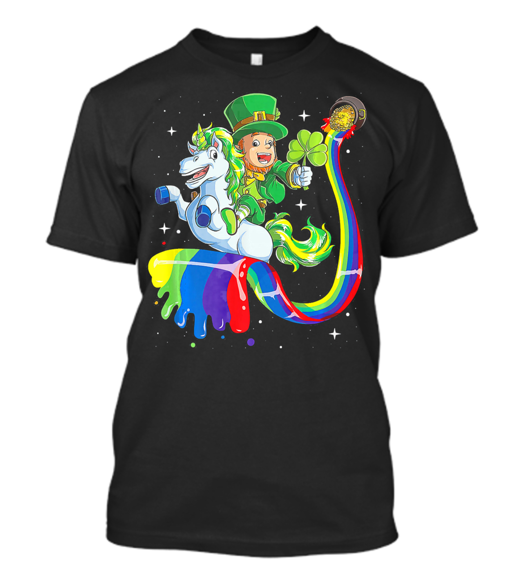 Lepricorn Leprechaun Riding Unicorn With Rainbow Clover And Gold Pot For St Patricks T-Shirt