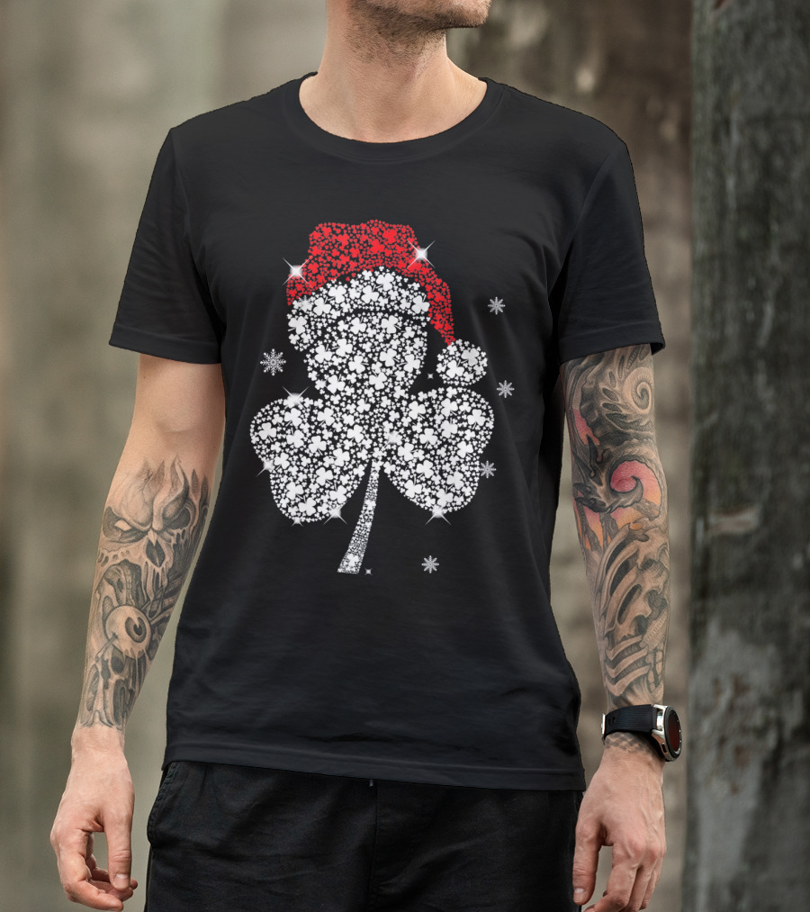 Shamrock With Santa Hat And Snowflakes T-Shirt