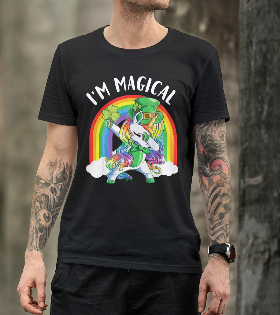 I'm Magical Unicorn Leprechaun Dabbing With Shamrock And Rainbow T-Shirt